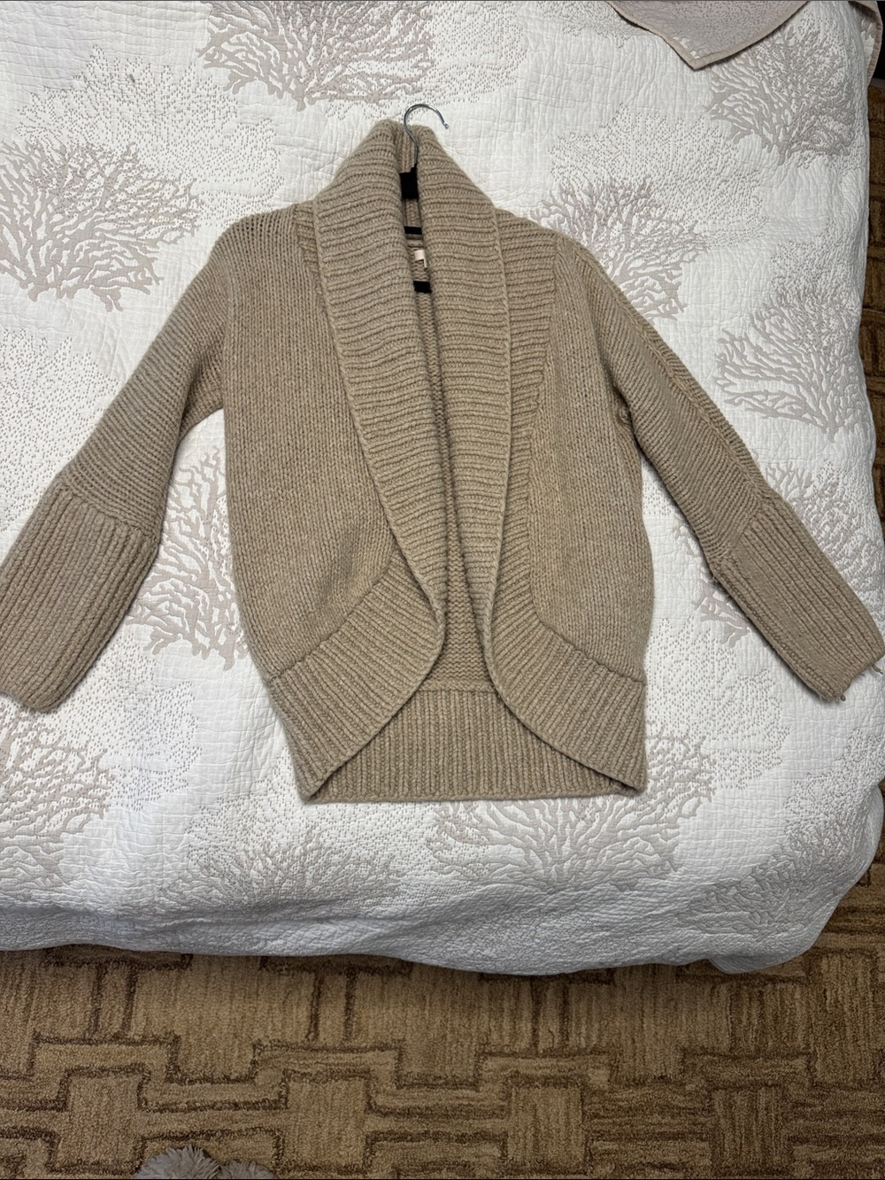 DKNY Taupe Open-Front Shawl Collar Cardigan